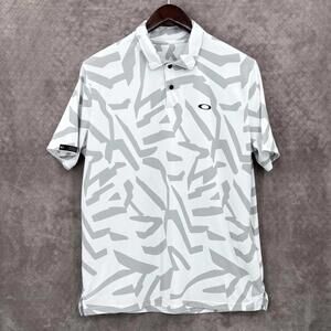 Oakley Hydrolix Polo Shirt Mens XLarge White Gray Geometric Golf Performance